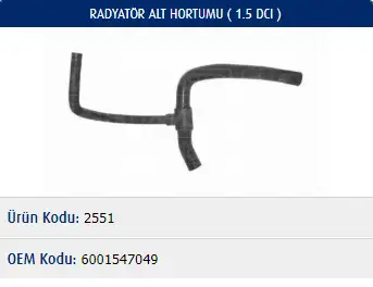 MASTER M2551 Radyatör Alt Hortumu 6001547049 resmi