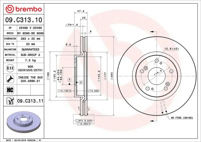 BREMBO 09.C313.11 Ön Fren Diski resmi