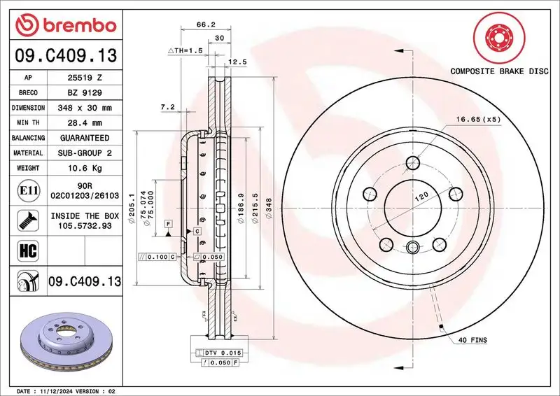 BREMBO 09.C409.13 Ön Fren Diski 34116775277 resmi