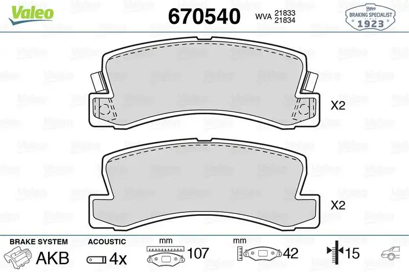 VALEO 670540 Arka Fren Balatası resmi