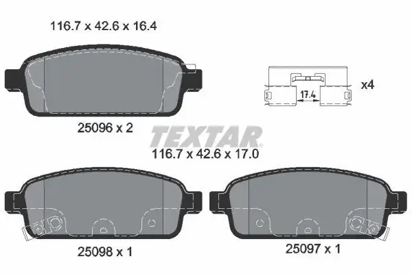 TEXTAR 2509602 Arka Fren Balatası resmi
