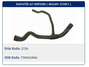 MASTER M2729 Radyatör Alt Hortumu 7700413941 resmi