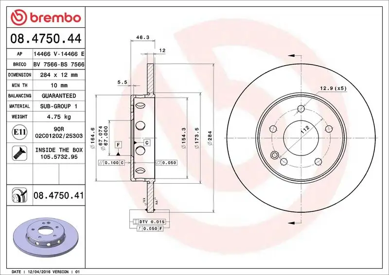 BREMBO 08.4750.44 Ön Fren Diski A2024210212 resmi