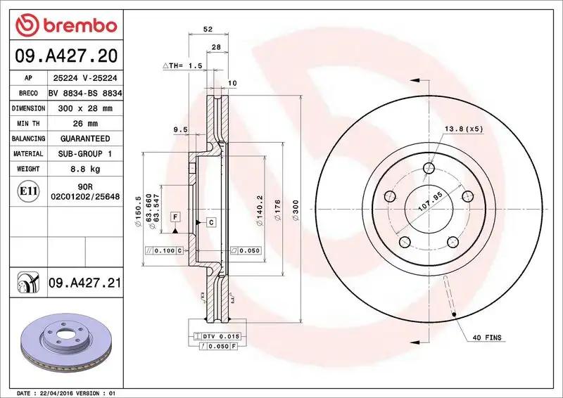 BREMBO 09.A427.21 Ön Fren Diski resmi