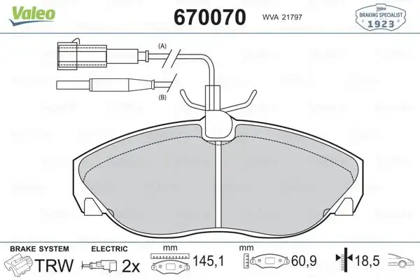 VALEO 670070 Ön Fren Balatası resmi