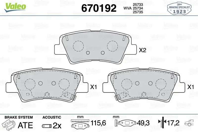 VALEO 670192 Arka Fren Balatası resmi