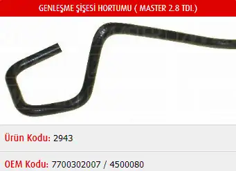 MASTER M2943 Yedek Su Deposu Hortumu 7700302007 resmi