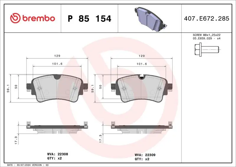 BREMBO P85154 Arka Fren Balatası resmi