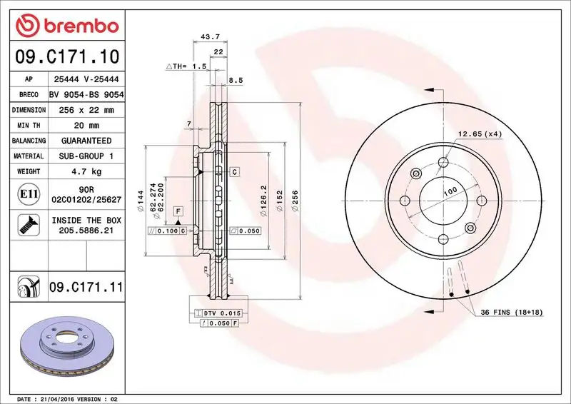 BREMBO 09.C171.11 Ön Fren Diski resmi