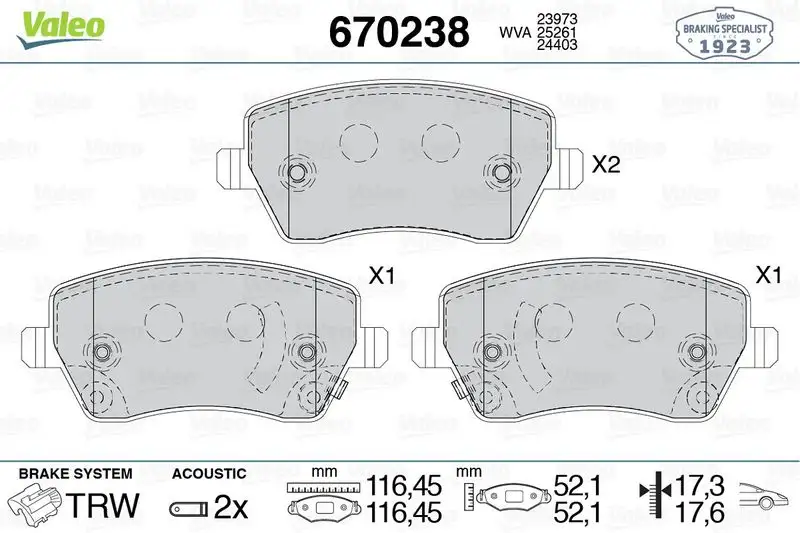 VALEO 670238 Ön Fren Balatası resmi