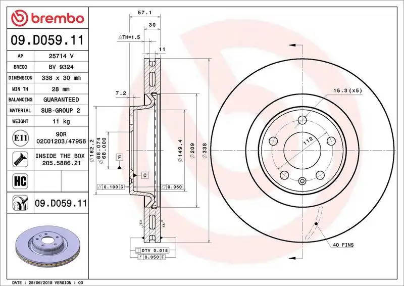 BREMBO 09.D059.11 Ön Fren Diski resmi