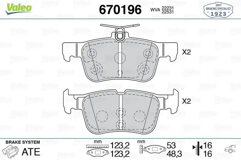 VALEO 670196 Arka Fren Balatası resmi