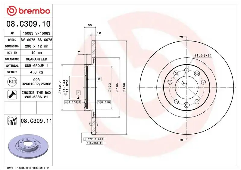 BREMBO 08.C309.11 Arka Fren Diski resmi