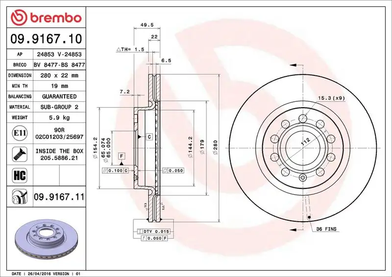 BREMBO 09.9167.11 Ön Fren Diski resmi