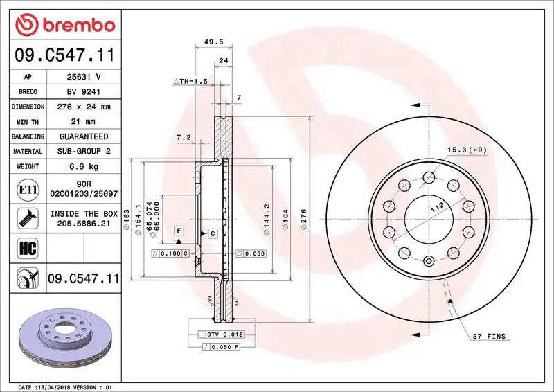 BREMBO 09.C547.11 Ön Fren Diski 5Q0615301E resmi