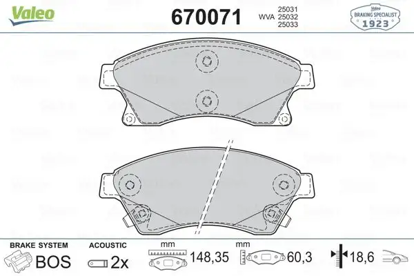 VALEO 670071 Ön Fren Balatası resmi