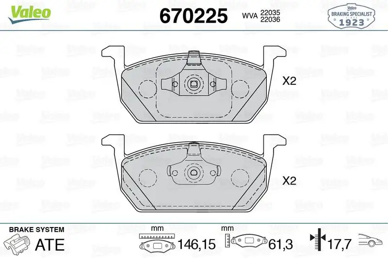 VALEO 670225 Ön Fren Balatası resmi