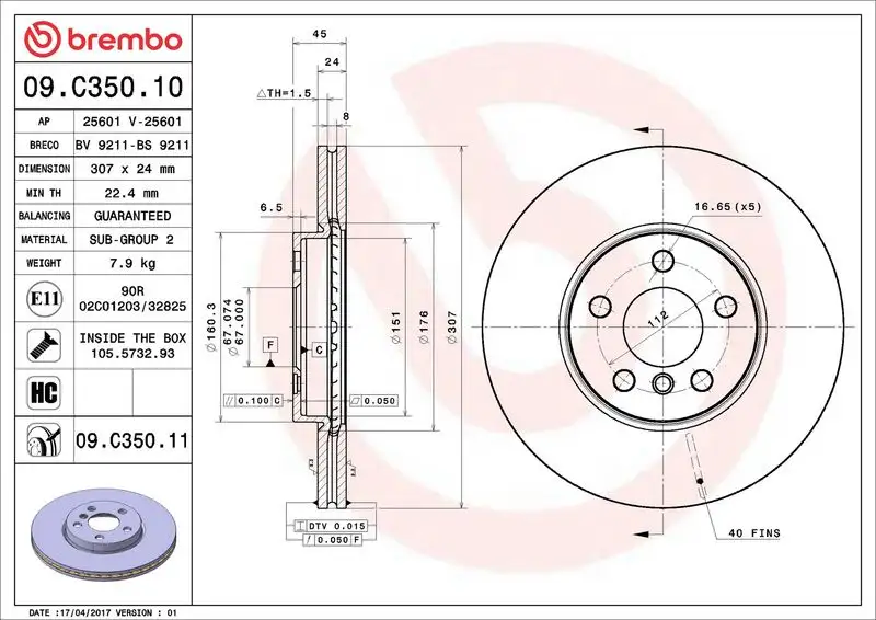 BREMBO 09.C350.11 Ön Fren Diski 34116799351 resmi