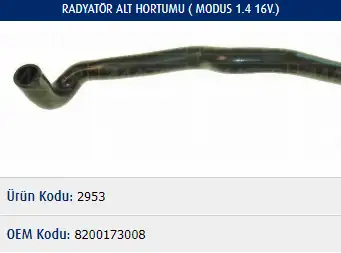 MASTER M2953 Radyatör Alt Hortumu 8200173008 resmi