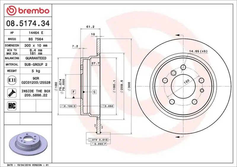 BREMBO 08.5174.34 Arka Fren Diski 34211162305 resmi