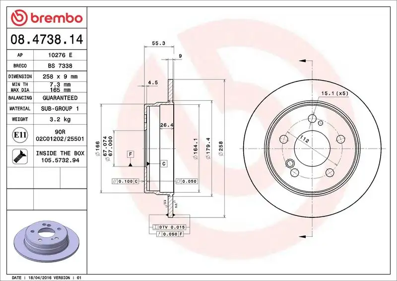 BREMBO 08.4738.14 Arka Fren Diski A2014231112 resmi