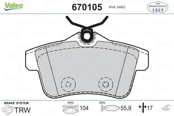VALEO 670105 Arka Fren Balatası resmi