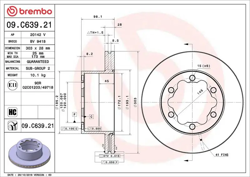 BREMBO 09.C639.21 Arka Fren Diski resmi