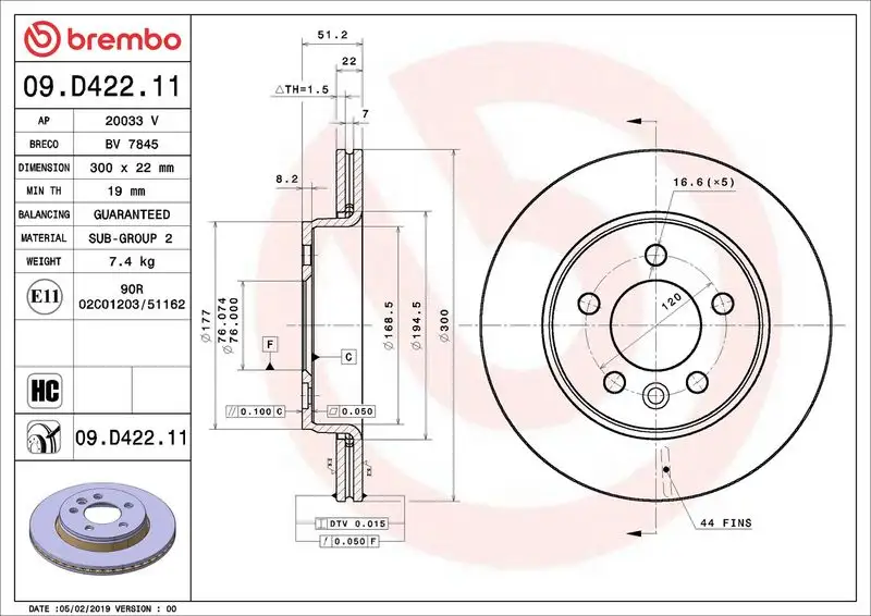 BREMBO 09.D422.11 Arka Fren Diski 65508030001 resmi