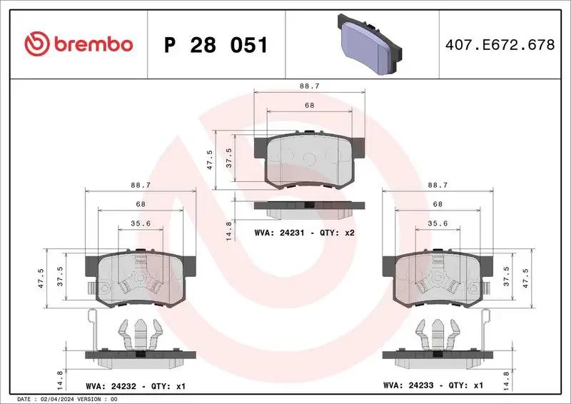 BREMBO P28051 Arka Fren Balatası resmi