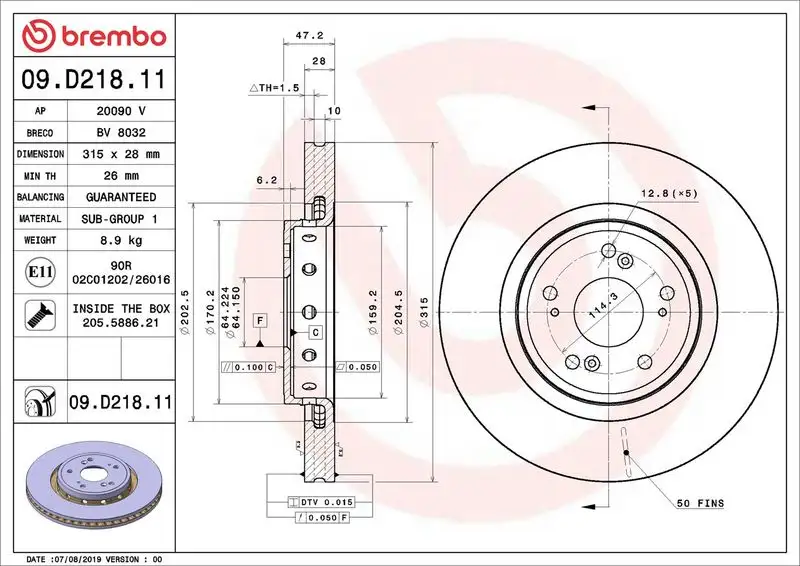 BREMBO 09.D218.11 Ön Fren Diski 45251T1GG00 resmi