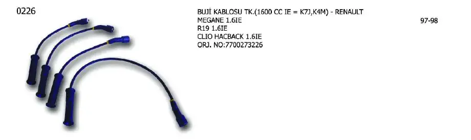 ÜNÜVAR 0226 Buji Kablosu 7700273226 resmi