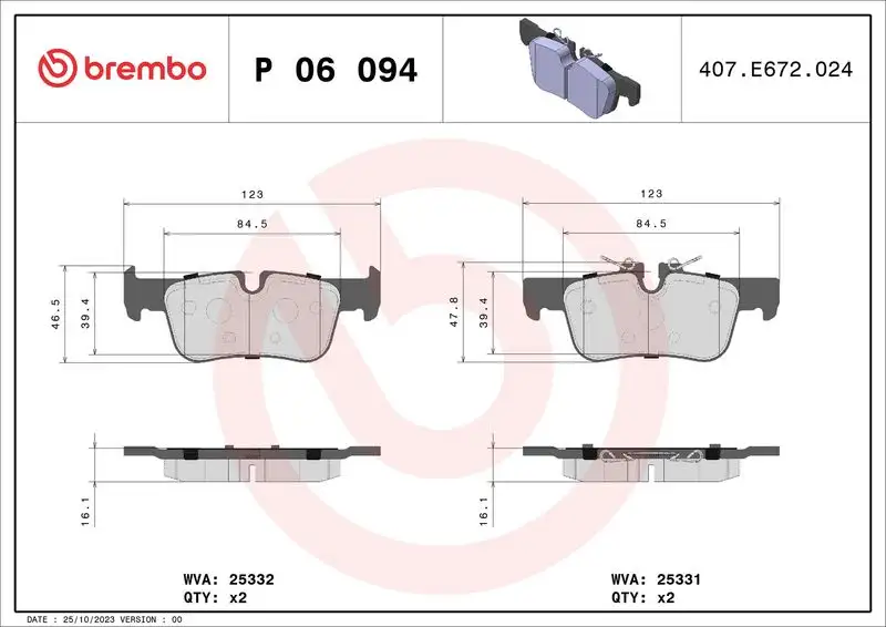 BREMBO P06094 Arka Fren Balatası resmi