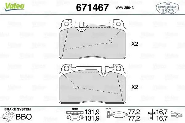 VALEO 671467 Ön Fren Balatası resmi