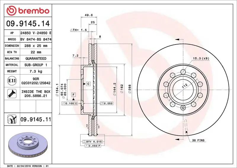 BREMBO 09.9145.14 Ön Fren Diski resmi