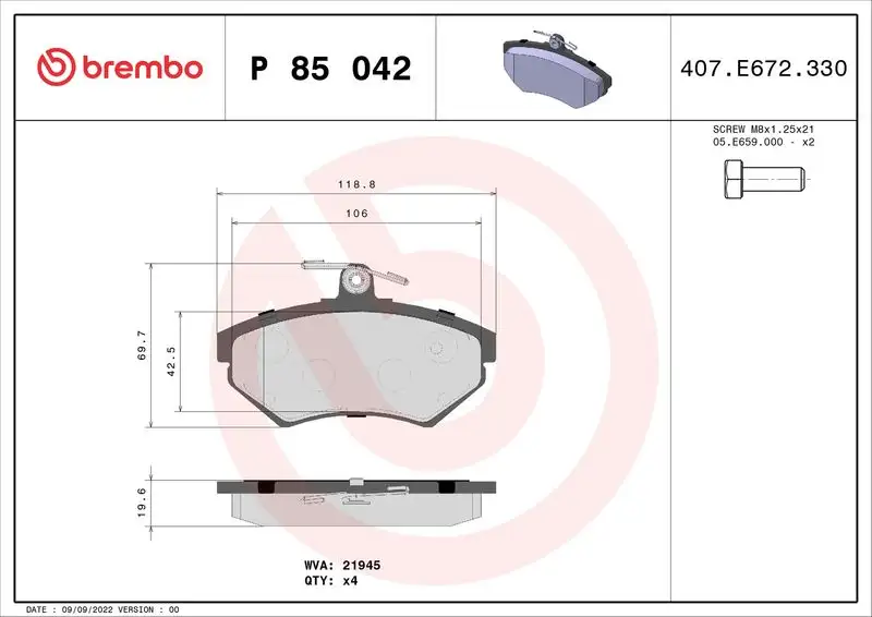 BREMBO P85042 Ön Fren Balatası 8E0698151A resmi