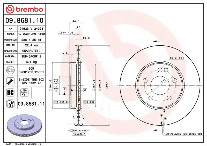 BREMBO 09.8681.11 Ön Fren Diski A1694211112 resmi