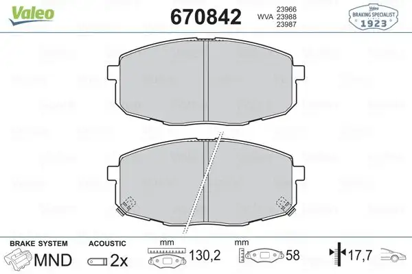 VALEO 670842 Ön Fren Balatası resmi