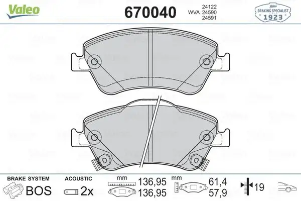 VALEO 670040 Ön Fren Balatası resmi