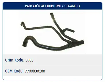MASTER M3053 Radyatör Alt Hortumu 7700830100 resmi