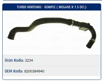 MASTER M3234 Turbo Hortumu 8200384940 resmi