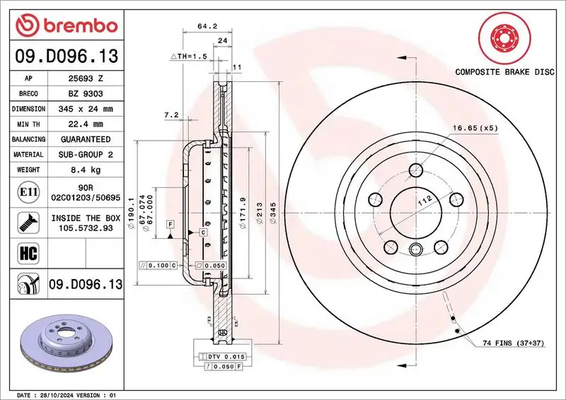 BREMBO 09.D096.13 Arka Fren Diski resmi