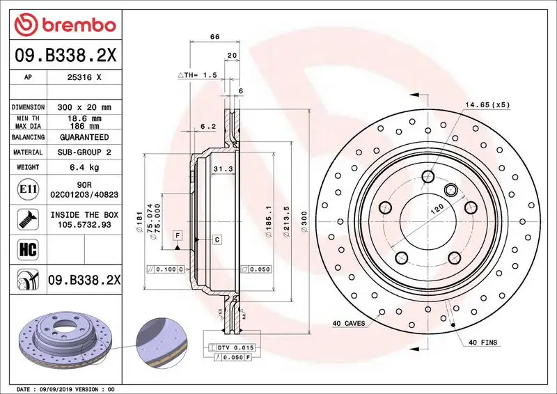 BREMBO 09.B338.2X Arka Fren Diski resmi
