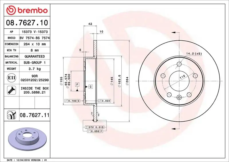 BREMBO 08.7627.10 Arka Fren Diski resmi