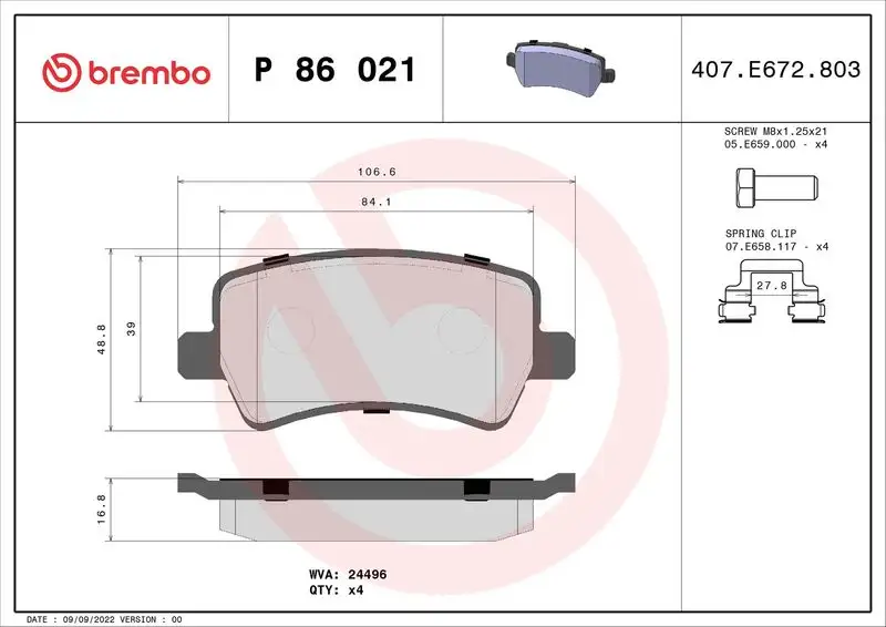 BREMBO P86021X Arka Fren Balatası resmi
