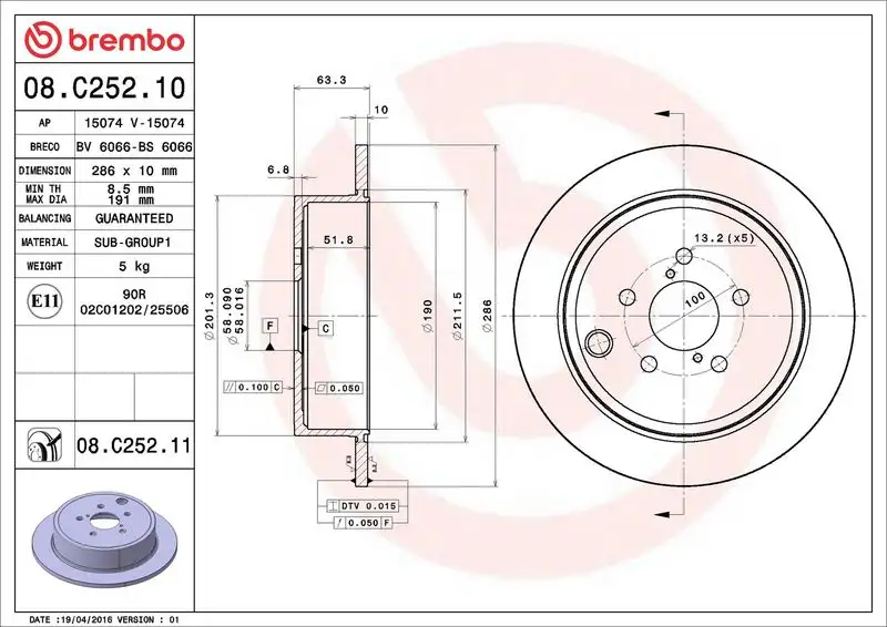 BREMBO 08.C252.11 Arka Fren Diski 26700FG000 resmi