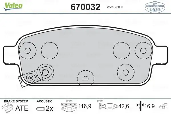 VALEO 670032 Arka Fren Balatası resmi