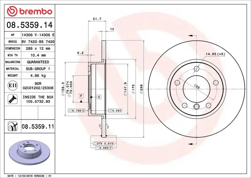BREMBO 08.5359.11 Ön Fren Diski resmi