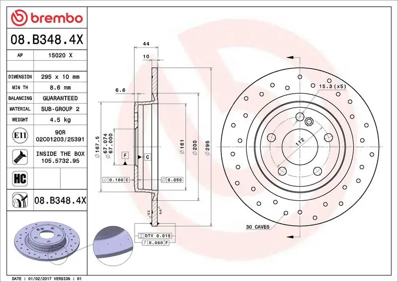 BREMBO 08.B348.4X Arka Fren Diski A2464230112 resmi