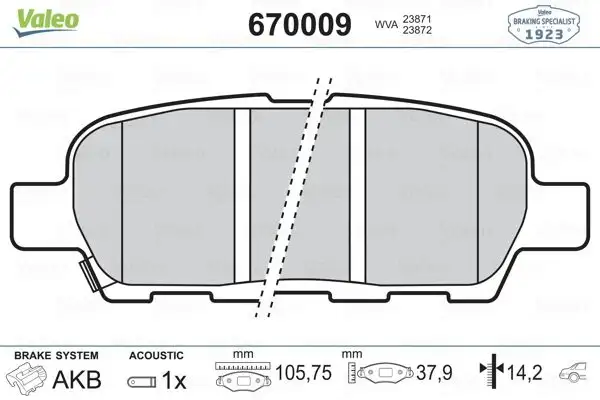 VALEO 670009 Arka Fren Balatası resmi