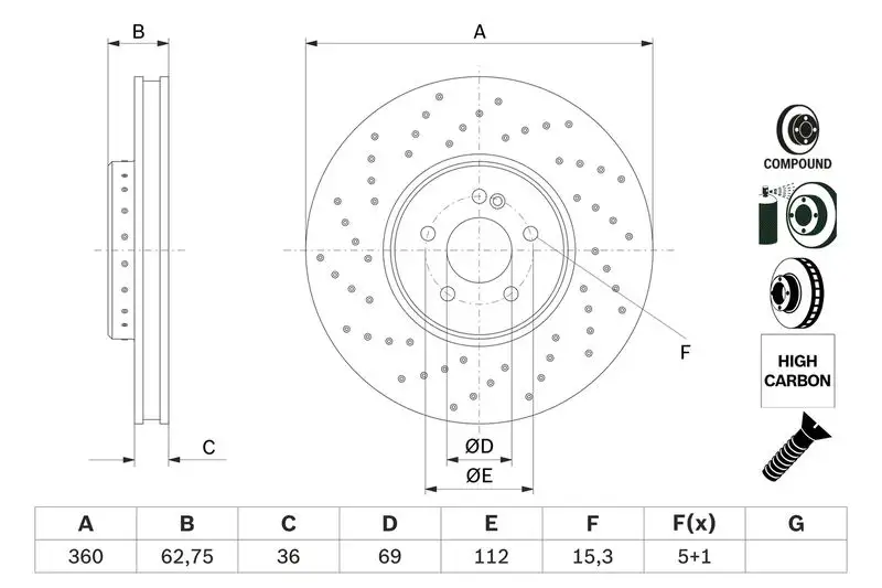 BOSCH 0986479G38 Ön Fren Diski A0004212312 resmi